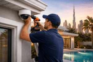 Professional CCTV camera installation for home security in Dubai by expert technicians