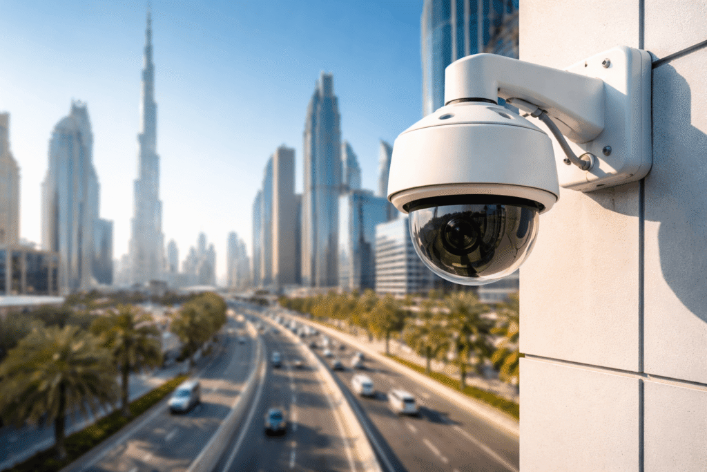 SIRA Approved CCTV Company in Dubai – Complete Installation & Compliance Guide 1 CCTV surveillance overlooking Dubai waterfront and city skyline