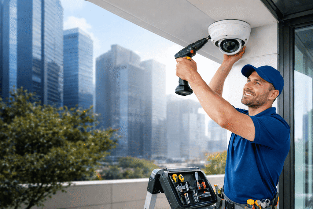 CCTV Installation Company in Dubai: Advanced Surveillance Solutions for Smart & Secure Spaces 1 Professional CCTV camera installation in Dubai commercial building by certified technicians