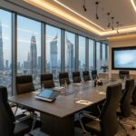 Why Every Business Needs Professional Meeting Room Solutions in Dubai 2 Modern smart meeting room in Dubai with advanced conference technology, large display screen, and luxury office interior