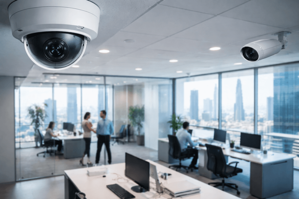 Top Benefits of Hiring a CCTV Installation Company in Dubai for Smart Surveillance Solutions 1 Modern office with security surveillance 1
